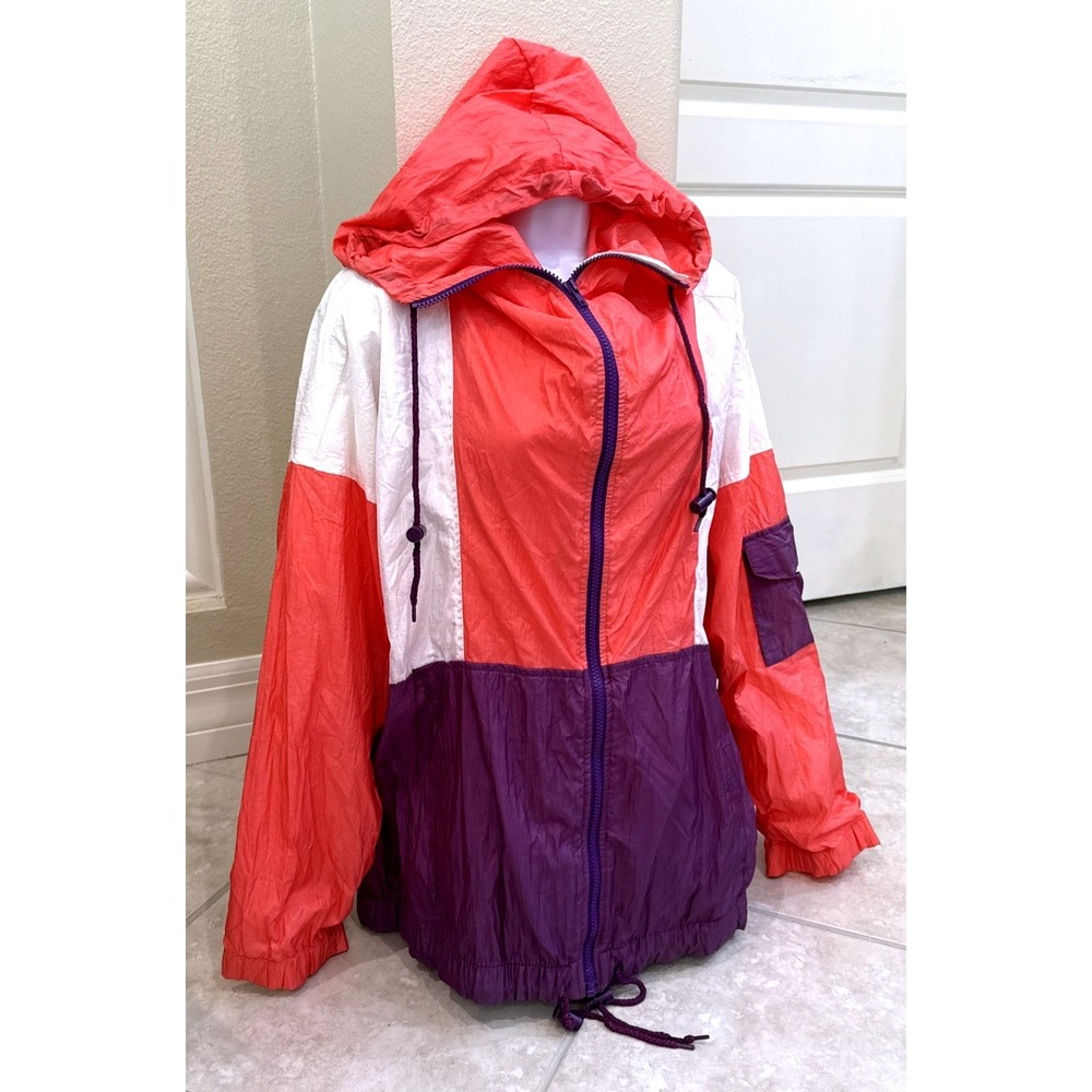 Stefano World Wide Vintage 90s‎ Colorblock Windbreaker Neon Pink Purple Sz 18/20